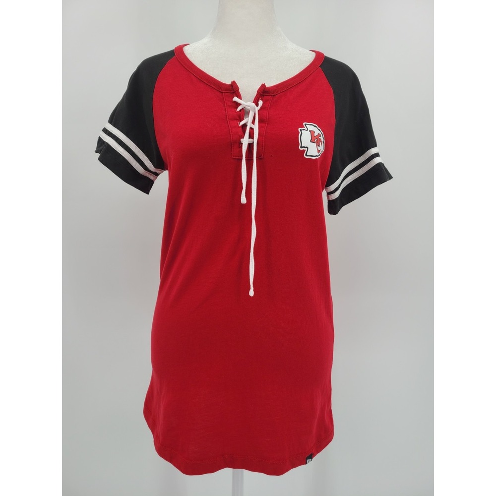 Kansas City Chiefs Women Shirt Small Raglan NFL Team Apparel Red Football Laces